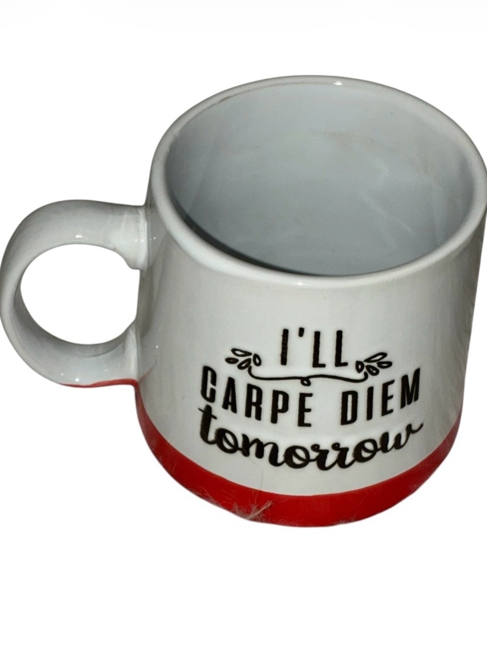 Like‎ new White and Red Ceramic Mug - "I'll Carpe Diem Tomorrow"